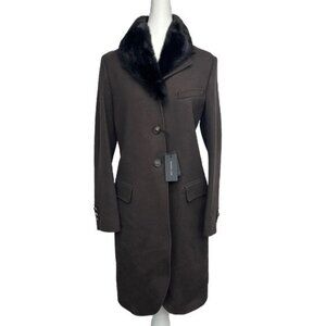 Derek Lam 46 Mink Collar Single Breasted Coat Wool Angora Cashgora Brown $3790